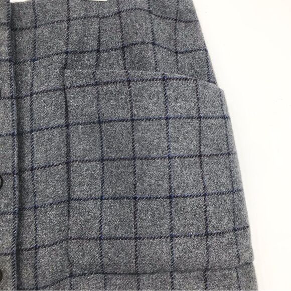 Madewell Gray Wool Navy Blue Windowpane Grid Patch Pocket Button Mini Skirt - Picture 8 of 16